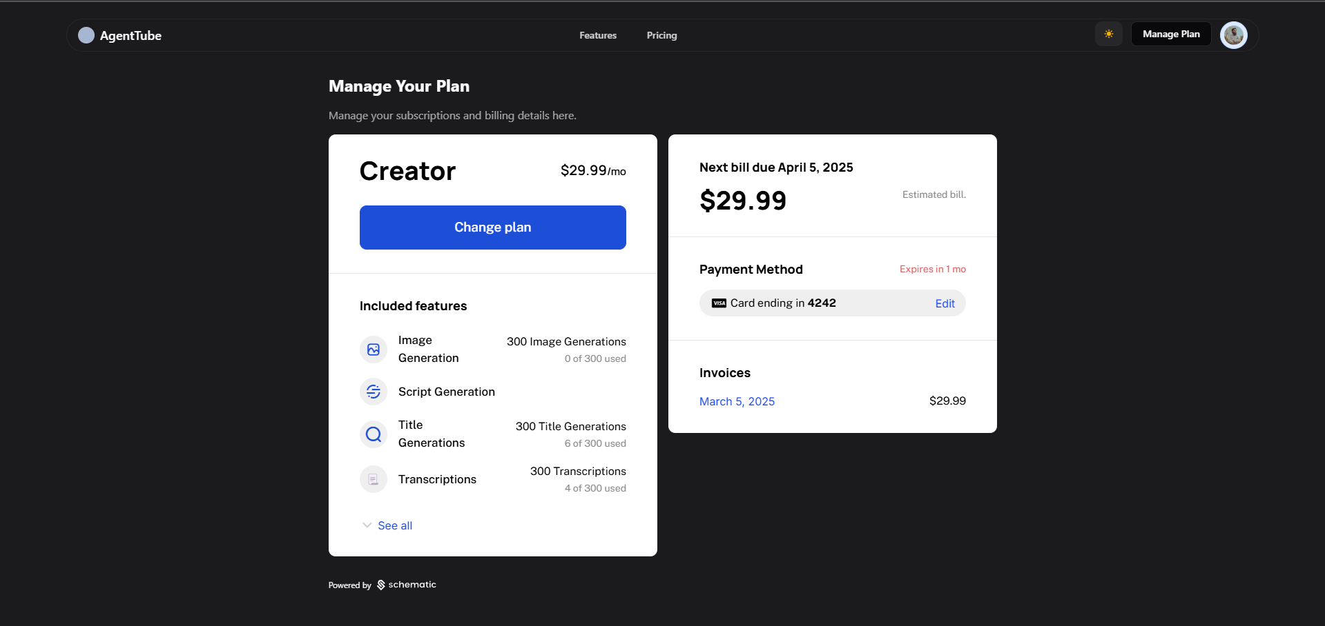 Manage Plan Page