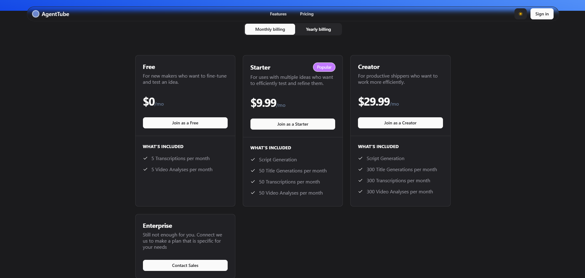 AgentTube Pricing