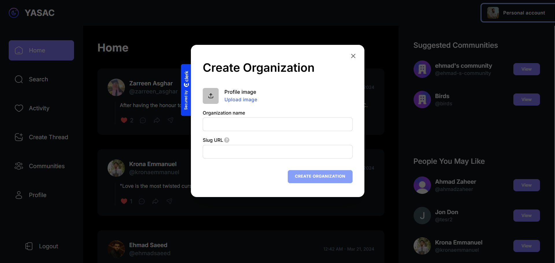 Create Organization Page